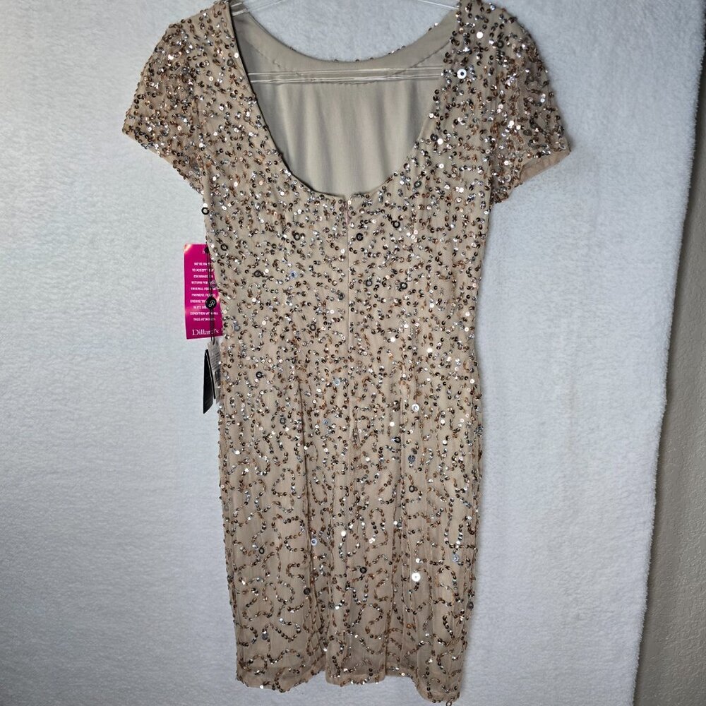 NWT Adrianna Papell Full Sequin Metallic Cap Sleeve Mini Dress In Gold Size 4 - Picture 5 of 8